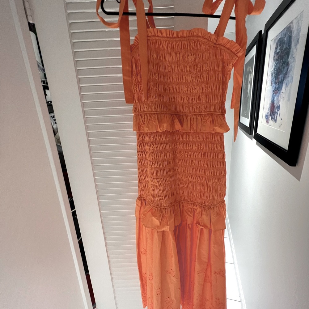 Never worn Long layered orange maxi dress with tie straps